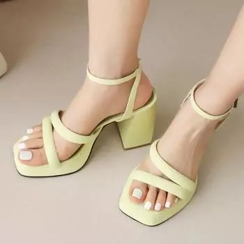 Женские сандалии на очень высоком каблуке с открытым носком, ремешок на щиколотке и пряжкой, пикантные вечерние летние туфли, черный, оранжевый, белый, зеленый, желтый 33 чёрный