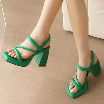Женские сандалии на очень высоком каблуке с открытым носком, с запахом на щиколотке, пикантные вечерние летние туфли, черный, оранжевый, белый, зеленый, желтый, 33–46 33 чёрный