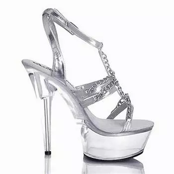 Женские сандалии на платформе, новые летние прозрачные сандалии с металлической цепочкой на тонком каблуке 15 см и высоком каблуке YKC 34 белый