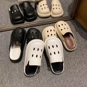 Женские сандалии на платформе с закрытым носком, летние повседневные пляжные сандалии из ЭВА, женские нескользящие белые сабо, садовая обувь для женщин 35 чёрный