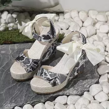 Женские сандалии на платформе, сандалии на танкетке с круглым открытым носком, милые женские эспадрильи с пряжкой на щиколотке и ремешком на массивном каблуке, повседневные нарядные летние сандалии для вечеринок 35 серый