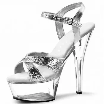 Женские сандалии на платформе, туфли на высоком каблуке 15 см с блестящими кристаллами, туфли из стальной трубы, обувь для танцевальных шоу, модель автомобиля YKC 34 чёрный