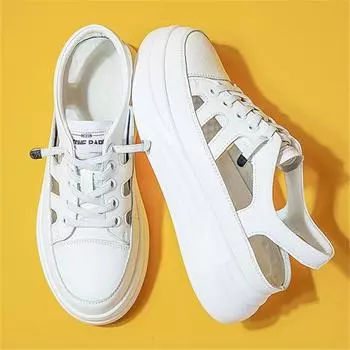 Женские сандалии на платформе, удобные туфли на плоской подошве из натуральной кожи, удобная женская повседневная обувь, белые кроссовки, женские сандалии с вырезами 34