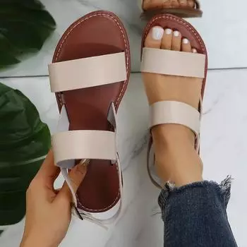 Женские сандалии на плоской подошве 2024 года с перекрестными ремешками в римском стиле, летняя женская обувь с пряжкой на ремешке 36 красный