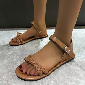 Женские сандалии на плоской подошве 2024 года, летние женские сандалии с перекрестными ремешками, модные элегантные женские туфли с открытым носком, удобные сексуальные сандалии для женщин 36 коричневый