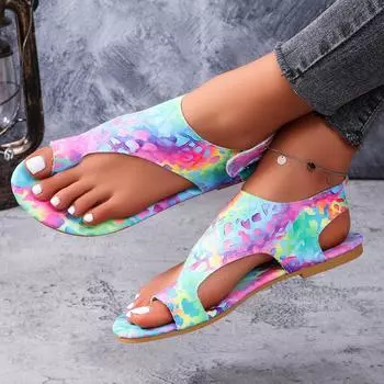 Женские сандалии на плоской подошве 2024 года, новые летние повседневные туфли с принтом для женщин, модные пляжные брендовые сандалии, шлепанцы Zapatos De Mujer 36