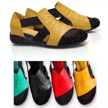 Женские сандалии на плоской подошве из искусственной кожи со стразами, женские сандалии-гладиаторы в стиле ретро с круглым носком EU37 жёлтый