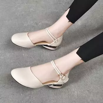 Женские босоножки на низком каблуке из натуральной кожи весна/лето 2024 г. — закрытый носок, один ремешок, мягкая подошва, круглый носок 34 чёрный