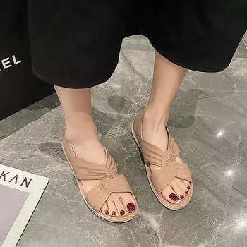 Женские сандалии на плоской подошве, лето 2024, сандалии для мам Мэри Джейн на толстой подошве, пляжные сандалии, повседневные тапочки 36 чёрный