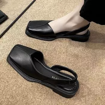 Женские сандалии на плоской подошве, модные туфли с квадратным носком на пятке, весна-лето, новый тренд, дизайнерские толстые шлепанцы, повседневные женские тапочки 35 чёрный