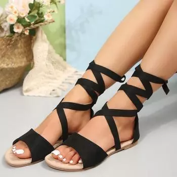 Женские сандалии на плоской подошве, пляжные модельные туфли, новые дизайнерские модные тапочки, лето 2024, женские шлепанцы на шнуровке с перекрестной шнуровкой, шлепанцы в стиле ретро 36 бежевый