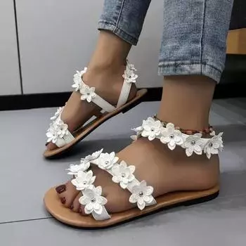 Женские сандалии на плоской подошве с цветочным принтом, новые модные летние тапочки с плетеным дизайном, туфли с открытым носком, повседневные нескользящие шлепанцы 36