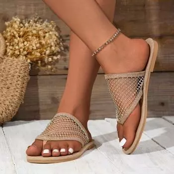 Женские сандалии на плоской подошве с круглым носком, летние полусапожки на полой подошве, пикантная женская обувь на плоской подошве с бриллиантами 36 чёрный