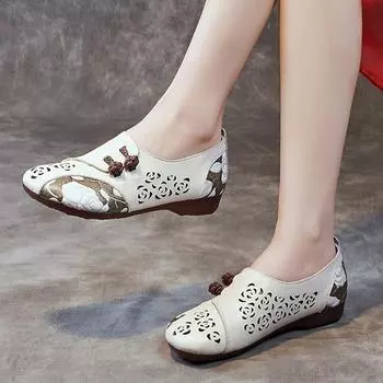 Женские сандалии на плоской подошве с круглым носком, повседневные, мягкие, дышащие, тонкие туфли, летние, из коровьей кожи 35 белый