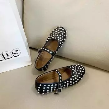 Женские сандалии на плоской подошве с круглым носком и стразами, красивые туфли на плоской подошве, женские, новые летние, супермягкая овчина, внутренняя высота 35