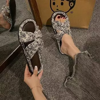 Женские сандалии на плоской подошве с круглым носком 2025 года — стильная римская пляжная летняя одежда 39 бежевый