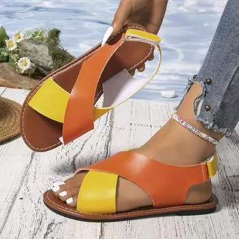 Женские сандалии на плоской подошве с липучками Пляжные сандалии 35 оранжевый