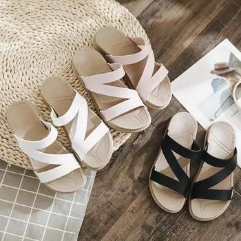 Женские сандалии на плоской подошве с открытым носком и широким эластичным ремешком, модная летняя обувь, пляжная одежда, сандалии 41 белый