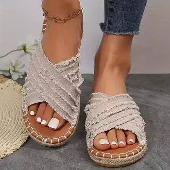 Женские сандалии на плоской подошве с перекрестными ремешками, нескользящие эспадрильи с необработанной отделкой и открытым носком, летние пляжные туфли Bobo в отпуске