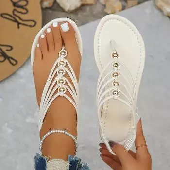 Женские сандалии на плоской подошве с регулируемым ремешком на щиколотке в богемном стиле, белые, для летней пляжной вечеринки, повседневные, для улицы и отпуска 36 белый