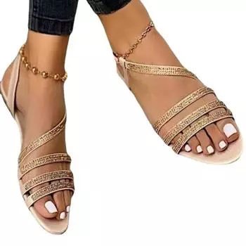 Женские сандалии на плоской подошве с застежкой на носок, летние тапочки с кристаллами, женская обувь, новые модные вечерние пляжные шлепанцы, повседневные римские сапатос 38