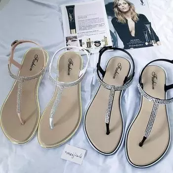 Вьетнамки с Т-образным ремешком и стразами 36 золотой