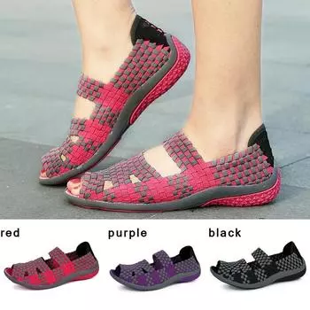 Женские сандалии на плоской подошве, женская тканая обувь, туфли на плоской подошве, шлепанцы, женские разноцветные сандалии Femme 35 чёрный