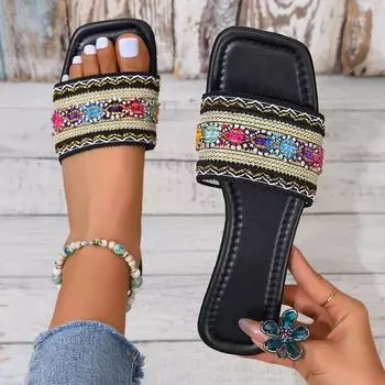 Женские сандалии на плоской подошве, женские тапочки, женская обувь, летние тапочки 36 чёрный