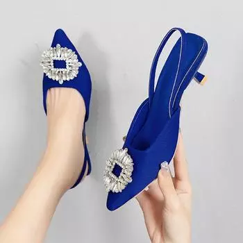 Женские сандалии на среднем каблуке, брендовые роскошные туфли с открытой пяткой, весна-лето, новые туфли-лодочки, вечерние вечерние женские тапочки с острым носком 35 чёрный