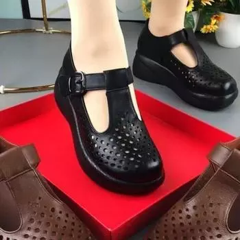 Женские сандалии на среднем каблуке с толстой подошвой, нескользящие, перфорированные и дышащие сабо, крутые туфли для мамы 35 чёрный