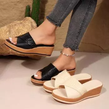 Женские сандалии на танкетке из конопли, Sandalias Mujer, сандалии на платформе, летняя обувь на танкетке для женщин, летняя обувь, женские тапочки 36 чёрный
