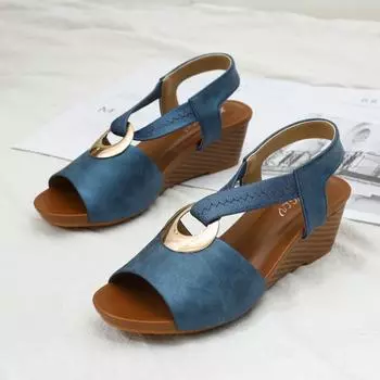 Женские сандалии на танкетке, летние женские римские сандалии, сандалии на платформе с открытым носком, женские повседневные уличные пляжные туфли больших размеров 36 абрикосовый