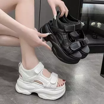 Женские сандалии на танкетке с открытым носком 8 см, на очень высоком скрытом каблуке, удобная обувь, тапочки, модная женская обувь, лето 34 белый