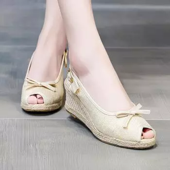 Женские сандалии на танкетке, удобная повседневная обувь с открытым носком и плетением из пеньковой веревки 35