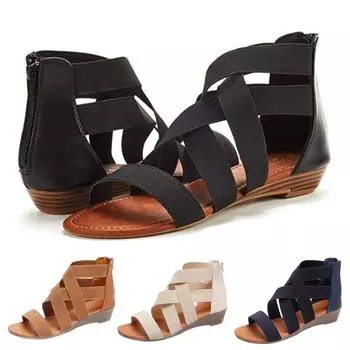 Женские сандалии на танкетке в римском стиле на низком каблуке с резинкой, внешняя торговля 41 бежевый