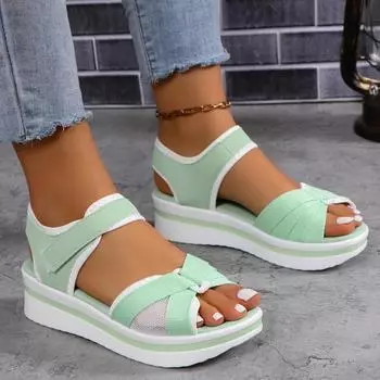 Женские сандалии на танкетке, женские сандалии на танкетке, лето 2024, нескользящие сандалии на платформе, женские уличные пляжные легкие прогулочные сандалии, большие размеры 43 39 чёрный