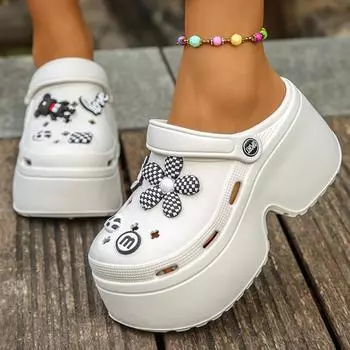 Женские сандалии на толстой платформе 2024 года, летние мягкие толстые подошвы, сабо для сада, женские нескользящие пляжные сандалии с закрытым носком 35-36 хаки