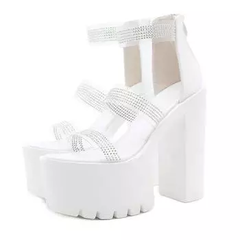 Женские сандалии на толстом каблуке на каблуке 15 см для ночного клуба и подиуме со стразами Lhx 35 белый
