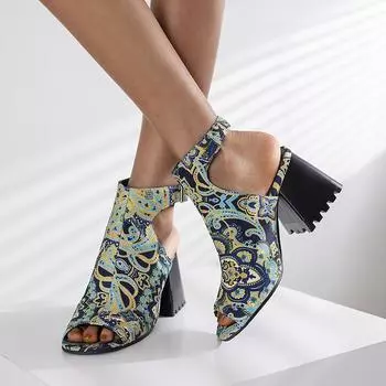 Женские сандалии на толстом высоком каблуке с открытым носком, ремешком на щиколотке, пряжкой, вечерние летние туфли, черные, коричневые, оранжевые, синие, красные, с леопардовым принтом 33 чёрный