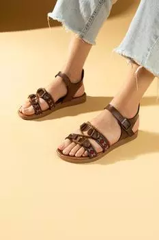 Женские сандалии на удобной подошве с ремешком с этническим рисунком и пряжкой 51-330-24
