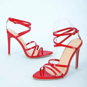 Женские сандалии на высоком каблуке, летние модные сексуальные сандалии с ремешками, сандалии с рыбьим ртом, дизайнерская обувь на каблуке 36 красный
