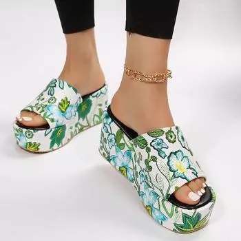 Женские сандалии на высоком каблуке, летние сандалии на танкетке для отдыха, уличные пляжные шлепанцы, женские шлепанцы на платформе, большие размеры 43 36 чёрный