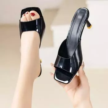 Женские сандалии на высоком каблуке, новинка 2024 года, лето, большие размеры 42, женские тапочки на тонком каблуке с квадратной головкой 35 белый