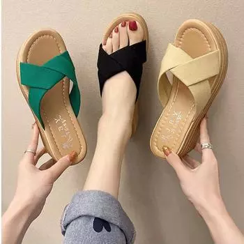 Женские сандалии на высоком каблуке, повседневная обувь на толстой подошве, женские летние сандалии на танкетке для отдыха, женская обувь, женские шлепанцы на платформе 34 чёрный