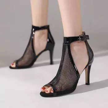 Женские сандалии на высоком каблуке с открытым носком и пряжкой на шпильке, пикантные удобные ботинки для джазовых танцев, женская модная обувь, лето 46 34 бежевый