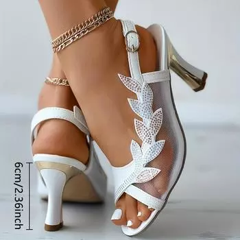 Женские сандалии на высоком каблуке в сетку, модные туфли с открытым носком и пряжкой на пятке, универсальные модельные сандалии 36 белый