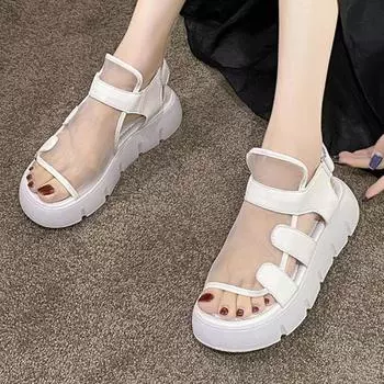 Женские сандалии, новая пляжная обувь в римском стиле, сандалии с открытым носком 35 белый