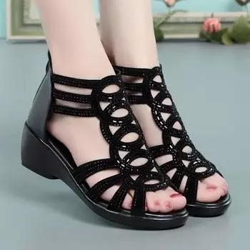 Женские сандалии, новинка 2022 года, летние туфли с открытым носком, женские римские сандалии на танкетке, обувь для вечеринок 35 чёрный