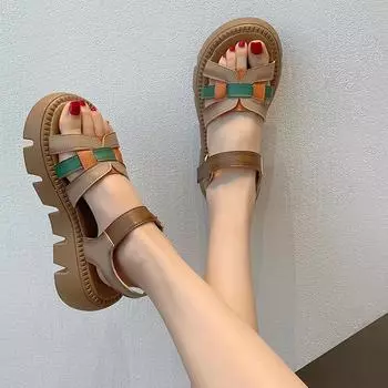Женские сандалии новинки 2024 Лето Новые сандалии Туфли на среднем каблуке Римская платформа в продаже с шикарной точкой Горячая ортопедическая обувь 35 зелёный