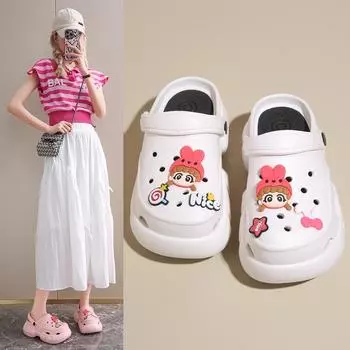 Женские сандалии, Новое поступление 2024 года, милые сабо, модные уличные пляжные шлепанцы, увеличивающие рост тапочки для девочек, тапочки Eva 36 чёрный